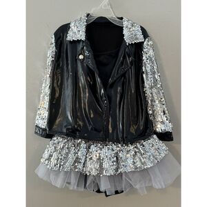weissman recital outfit black with silver sequence complete with jacket size 5 y